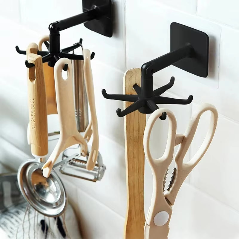 Self-Adhesive Rotatable Hook Rack for Kitchen tools