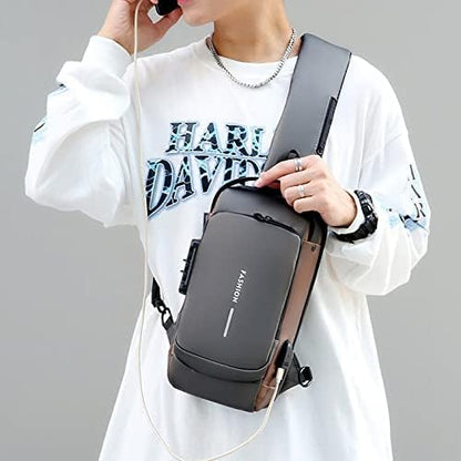 Waterproof Anti-Theft Sling Bag with USB Charging Port