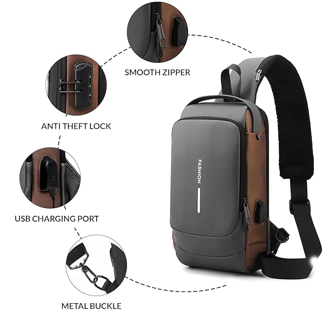 Waterproof Anti-Theft Sling Bag with USB Charging Port