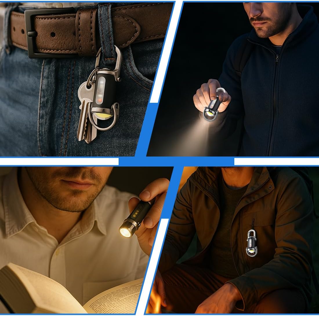 7-Mode USB Rechargeable Keychain Flashlight | 300 Lumens LED | IP65 Waterproof | Portable EDC Torch